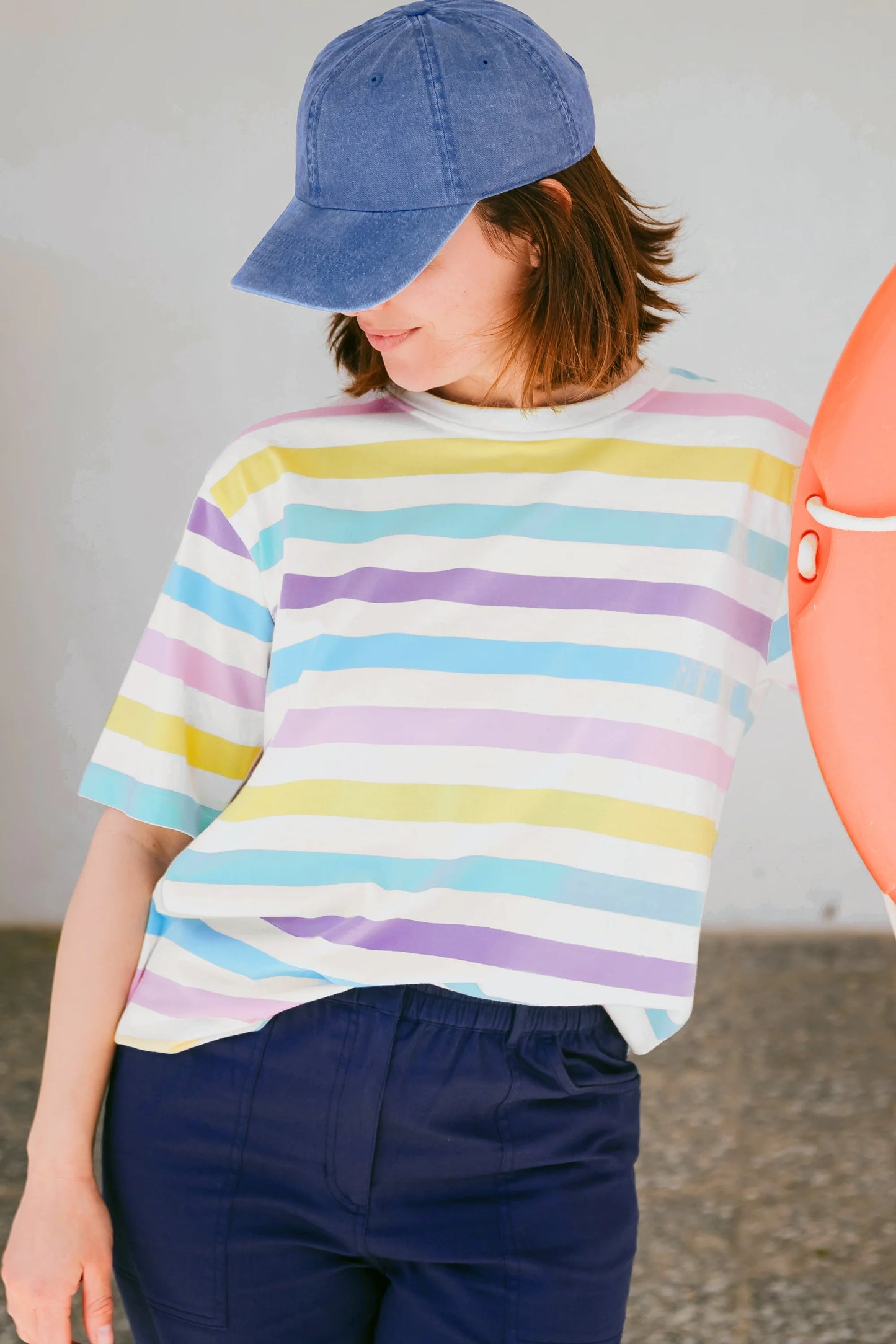 Kinsley Relaxed T-Shirt - Off White/Multi, Punchy Pastel Stripe