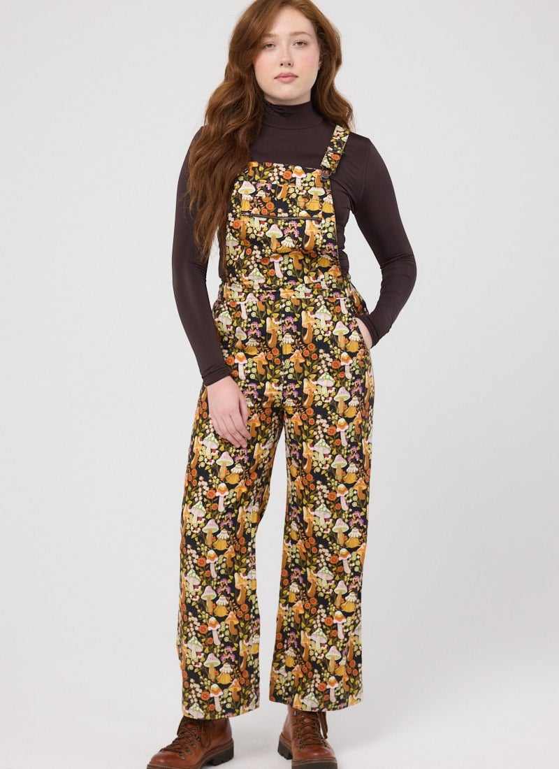 Leroy Mushroom Print Velvet Cord Dungarees - Orange