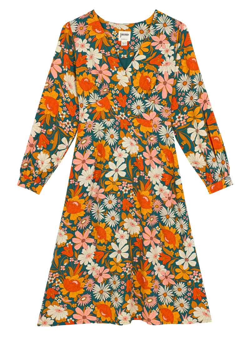 Lucid Retro Floral Print Midi Dress (Blue)