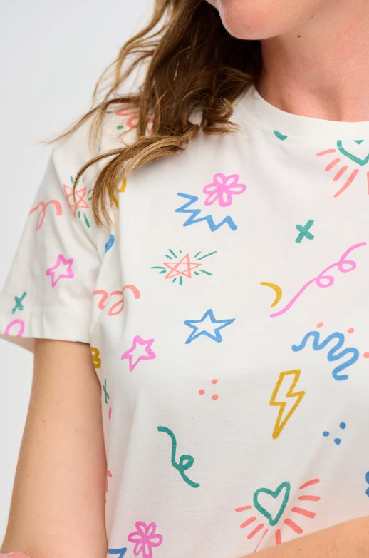 Maggie T-shirt - Off-White, Doodle Print
