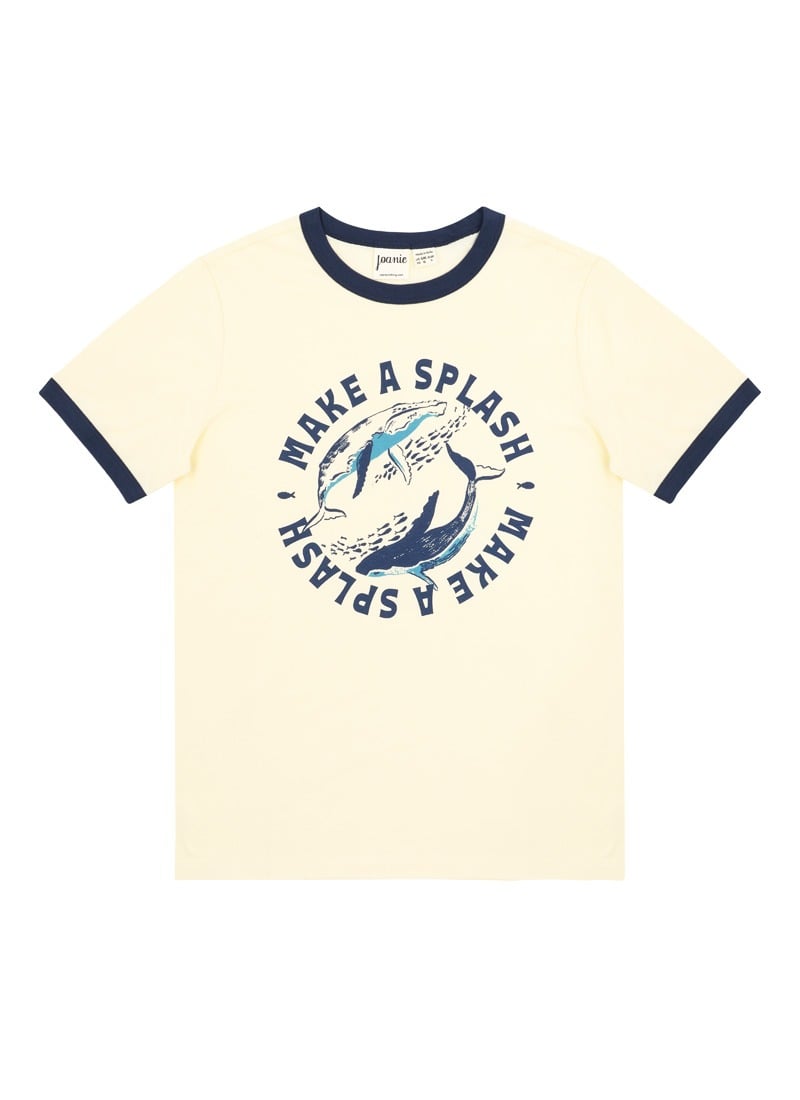 Maren Make A Splash Whale Graphic Ringer Tee - Sustainable Organic Cotton (Cream)