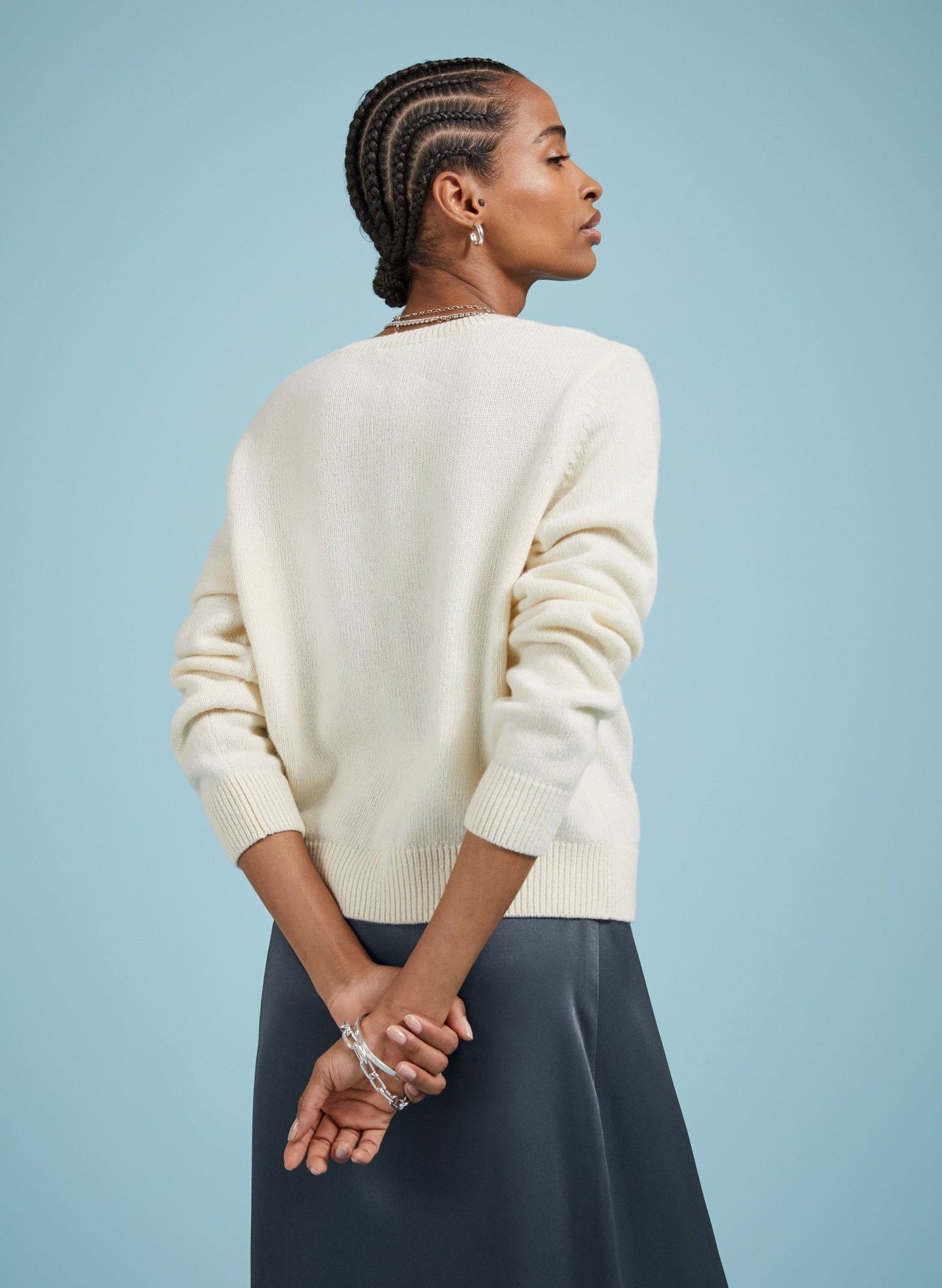 Marie Wool Blend Crew Neck Cardigan / Cream