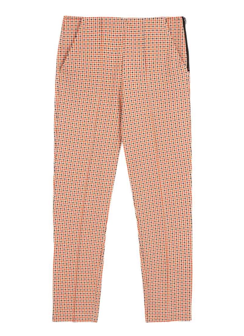 Marilyn Micro Check Print Tapered Trousers (Orange)