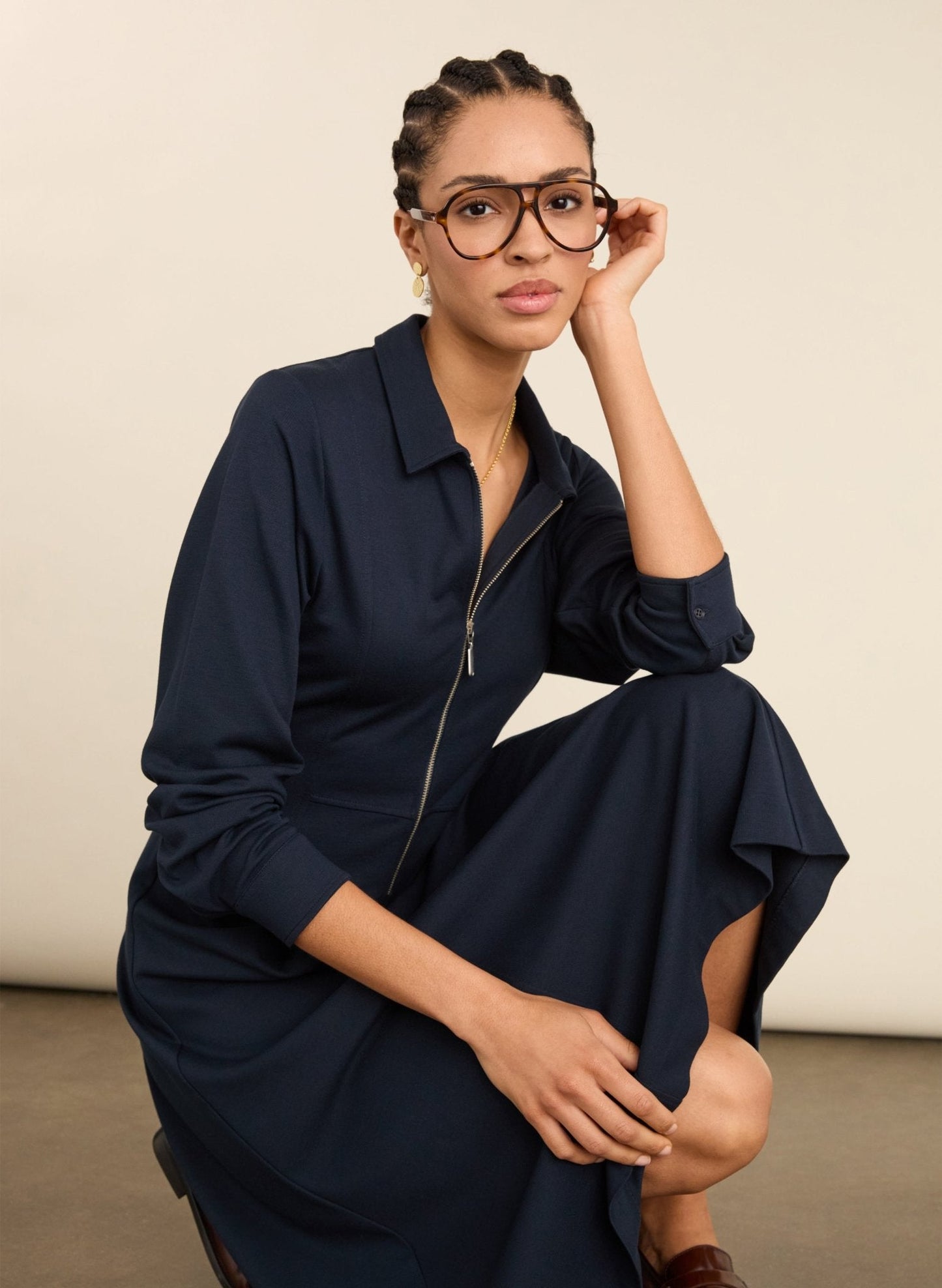Mariposa Ponte Midi Dress / Classic Navy
