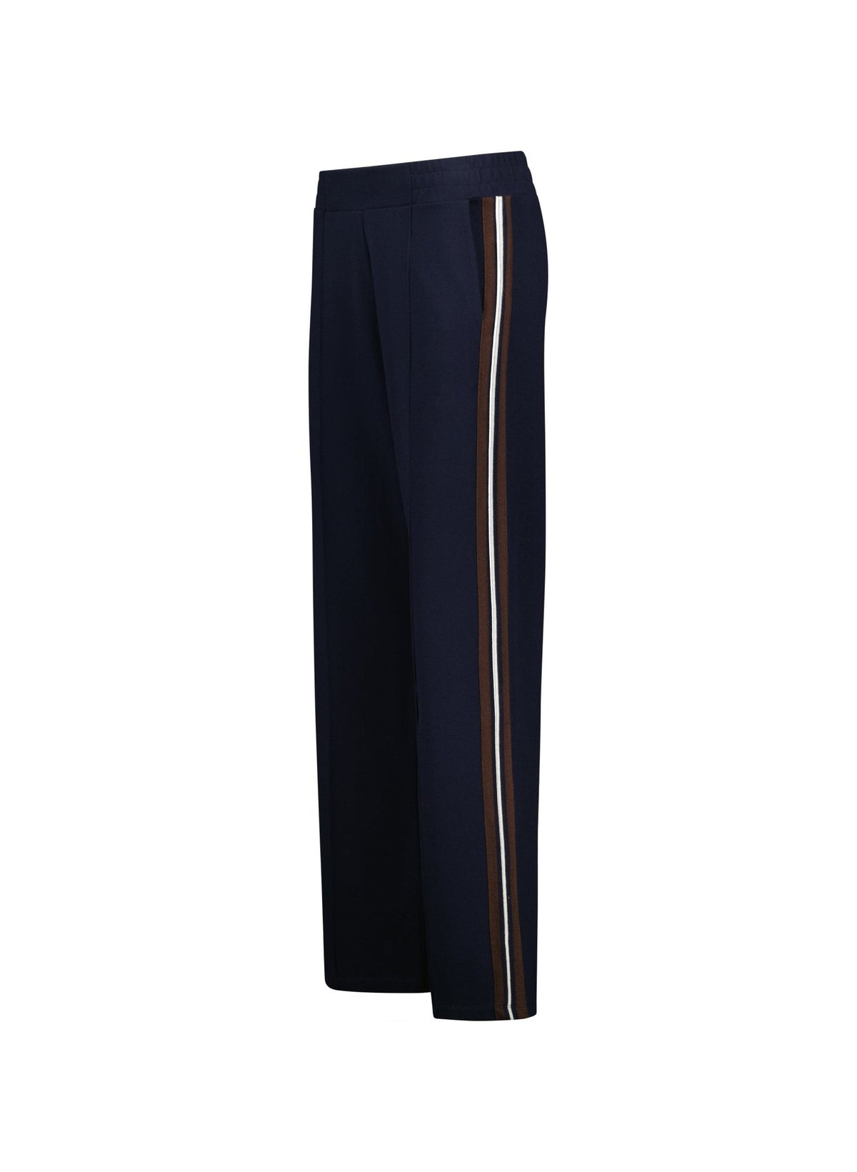 Marjorie Side Stripe Ponte Trousers - Classic Navy & Dark Chocolate