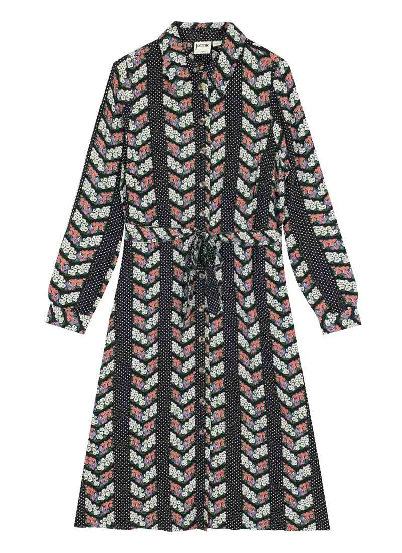 Mina Floral Chevron Print Button-Down Midi Dress (Black)