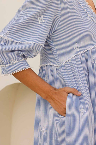 Mindy Cotton Dress - Organic Cotton, Blue Stripe