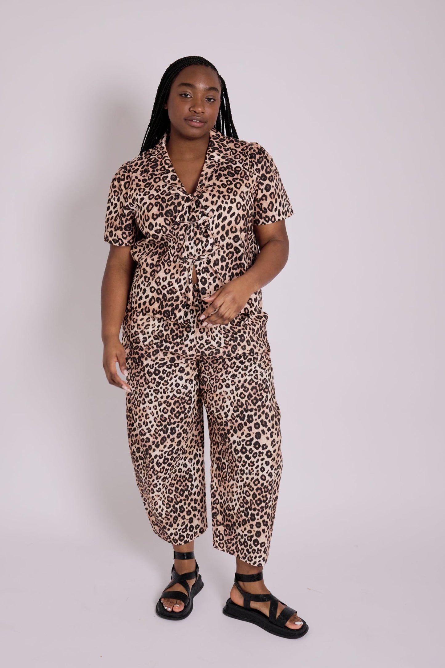 Peggy Leopard Linen Trousers