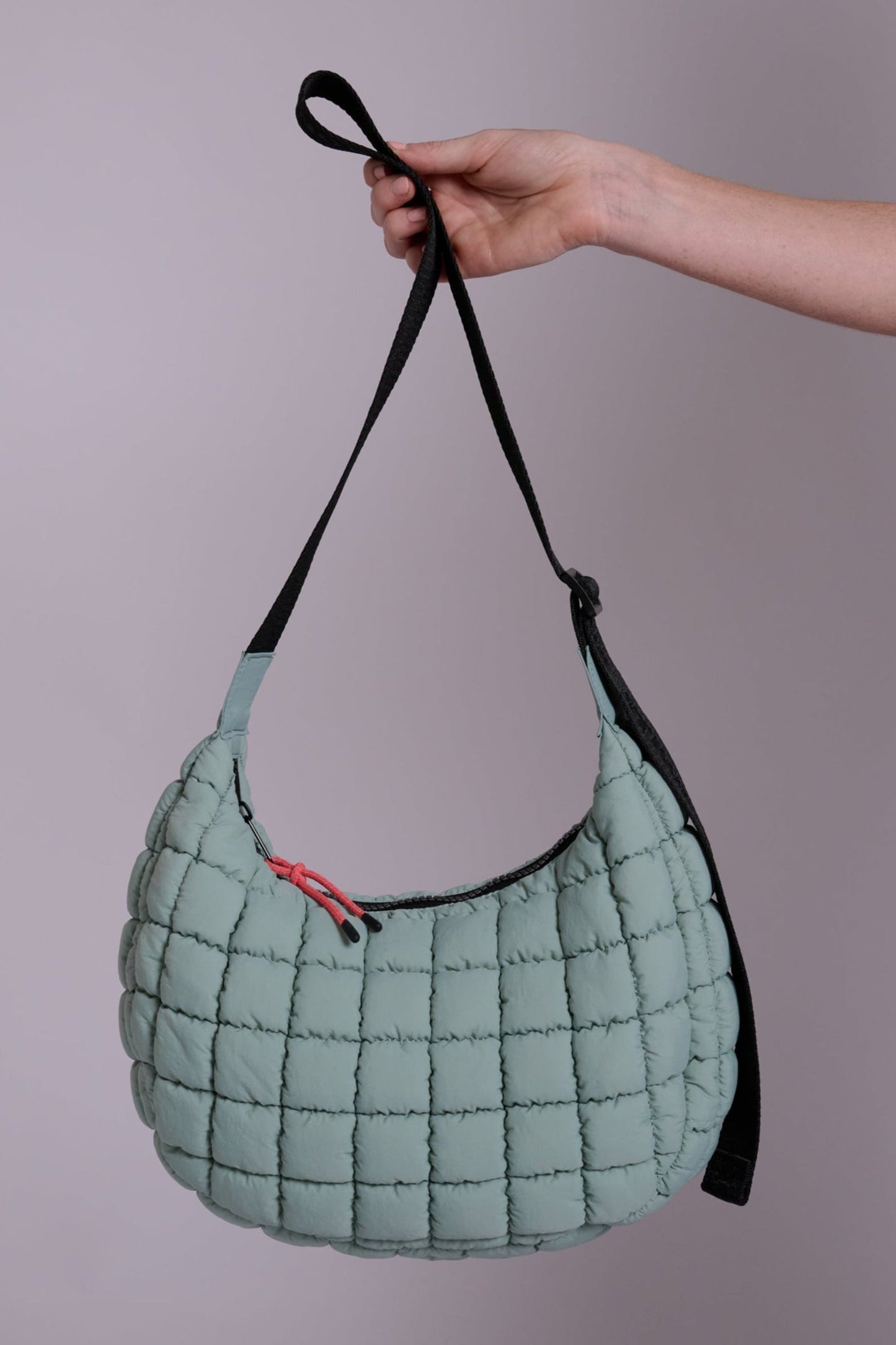 Dumpling Sage Green Quilted Crossbody Bag