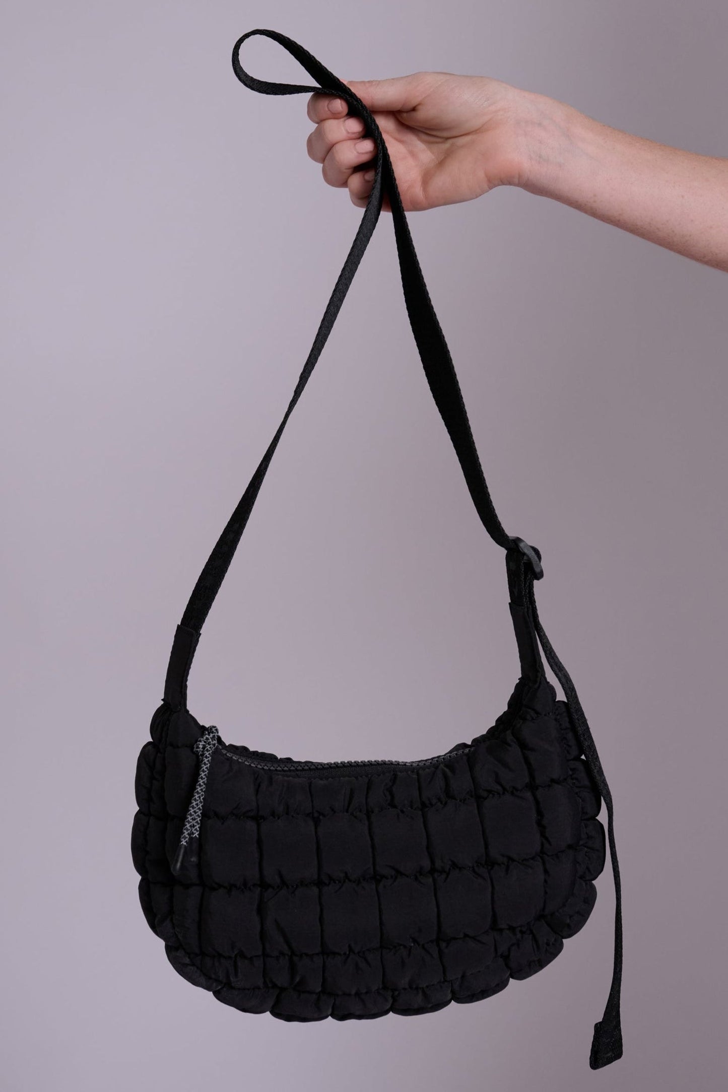 Dumpling Baby Black Quilted Crossbody Bag
