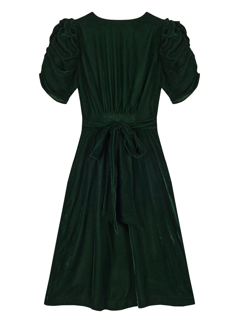 Christina Hendricks X Joanie - Neroli Puff Sleeve Velvet Dress - Dark Green
