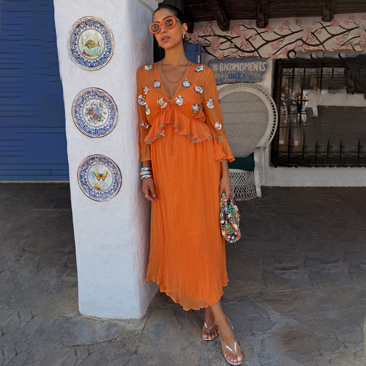 Apricot Embellished Ines Dress