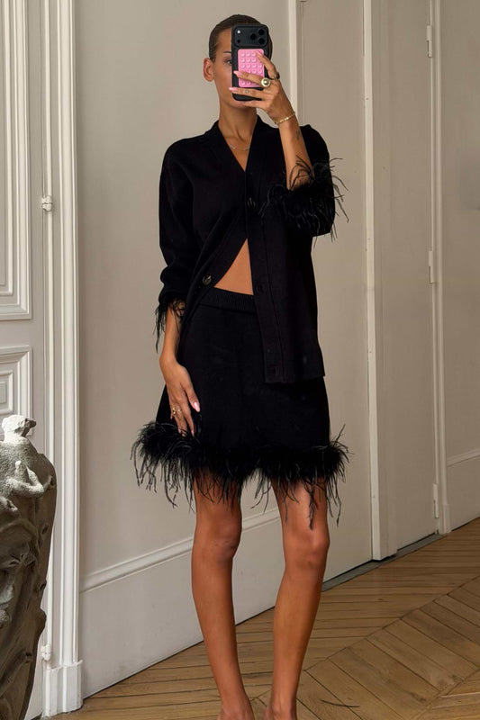 Black Feather Mini Skirt
