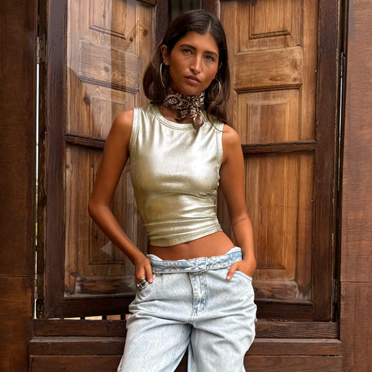 Gold Ribbed Tank Top