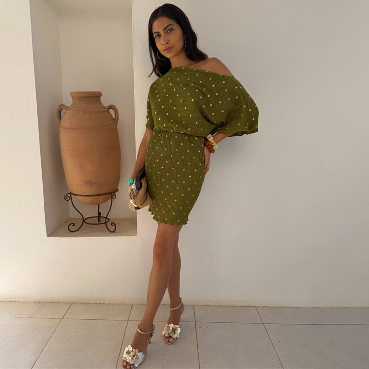 Khaki Mini Plisse Tilly Dress