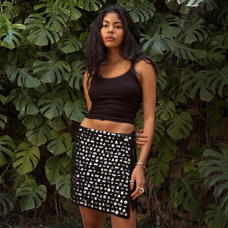 Black Beaded Mirror Skirt