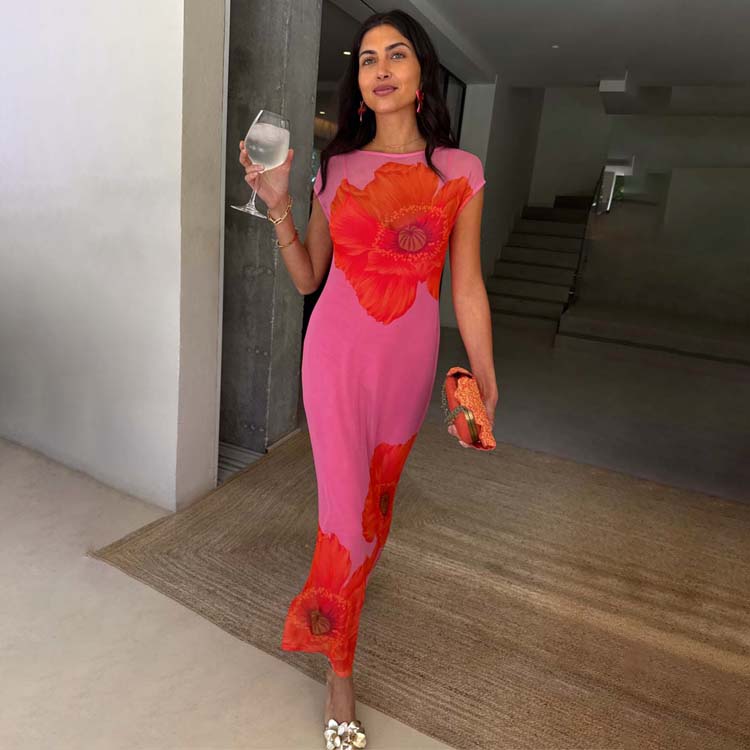 Pink Poppy Sleeveless Mesh Dress