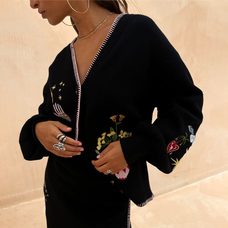 Black Night Garden Knit Cardigan