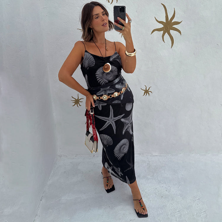 Black Seashell Mesh Cami Dress