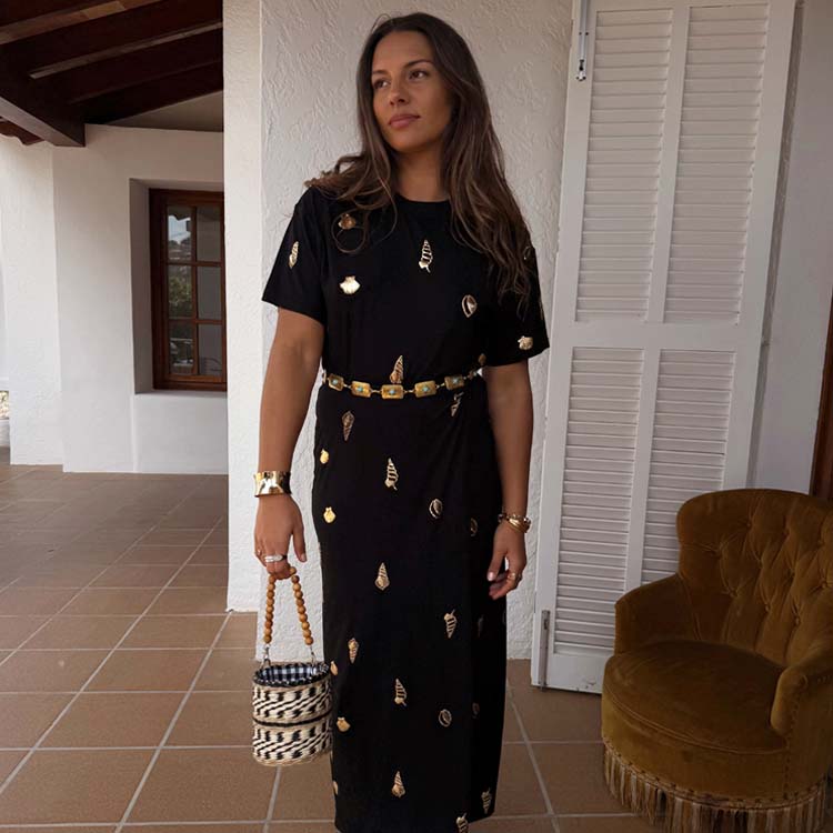 Black Shell Midi Leia Dress