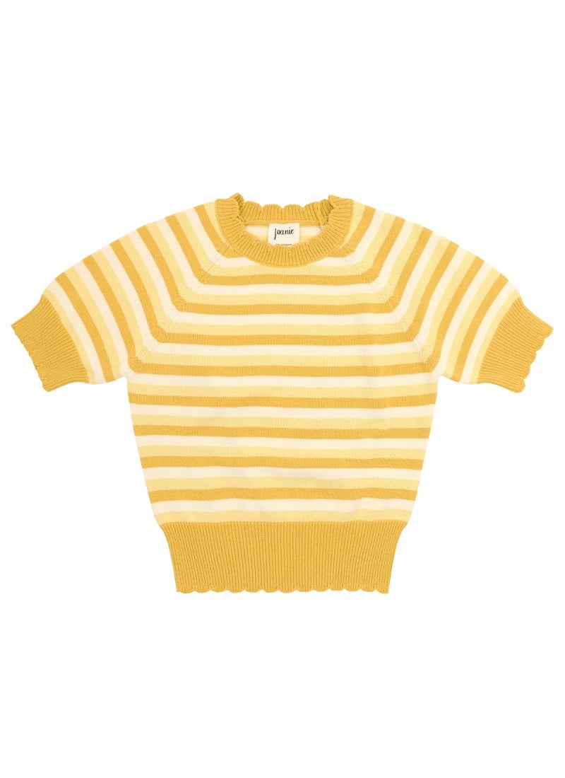 Nina Yellow Stripe Short Sleeve Knitted Top - Sustainable Organic Cotton (Yellow)