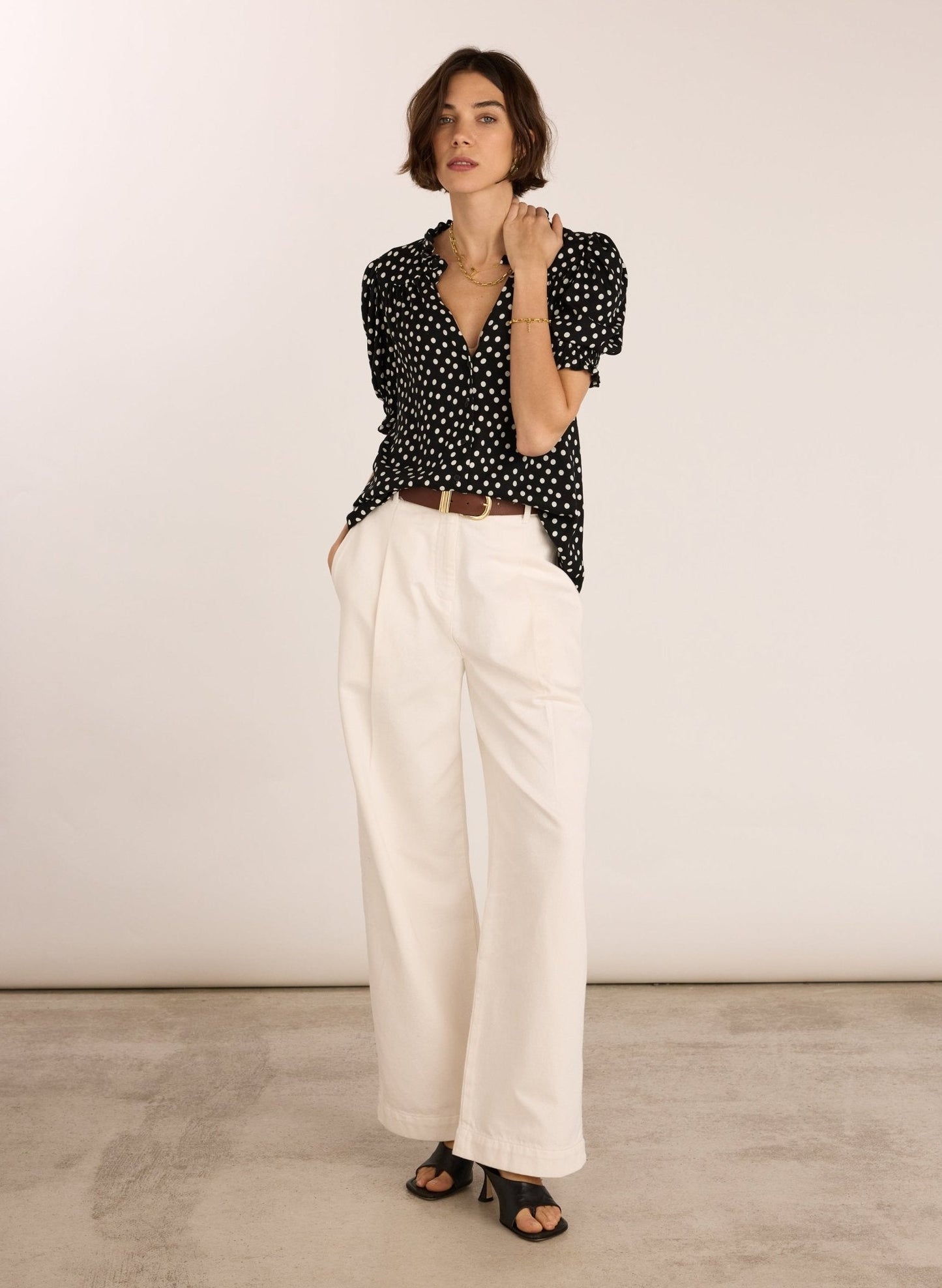 Nolan Printed Blouse - Black Polka