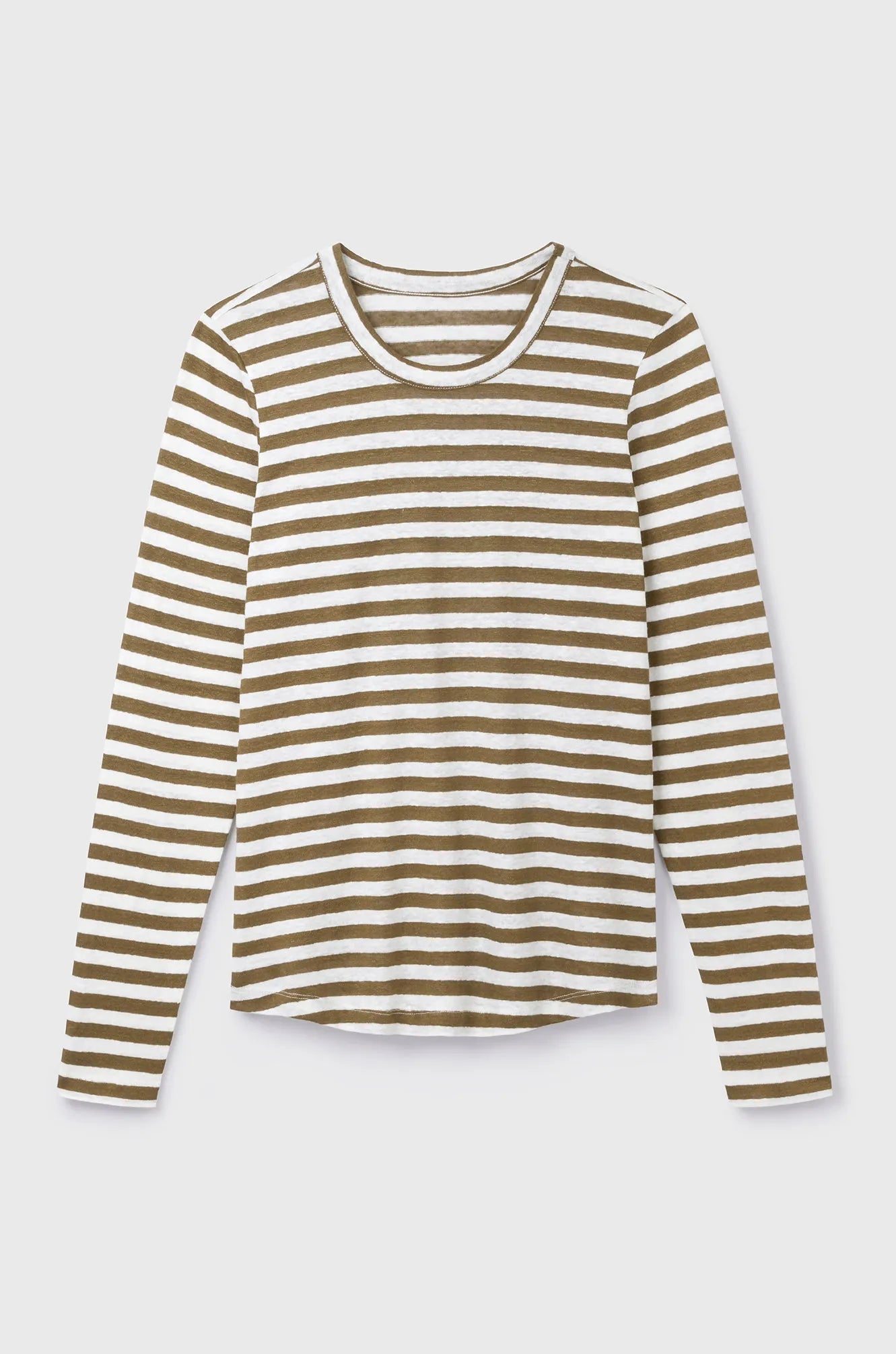 Long Sleeve Striped Linen T-shirt Olive