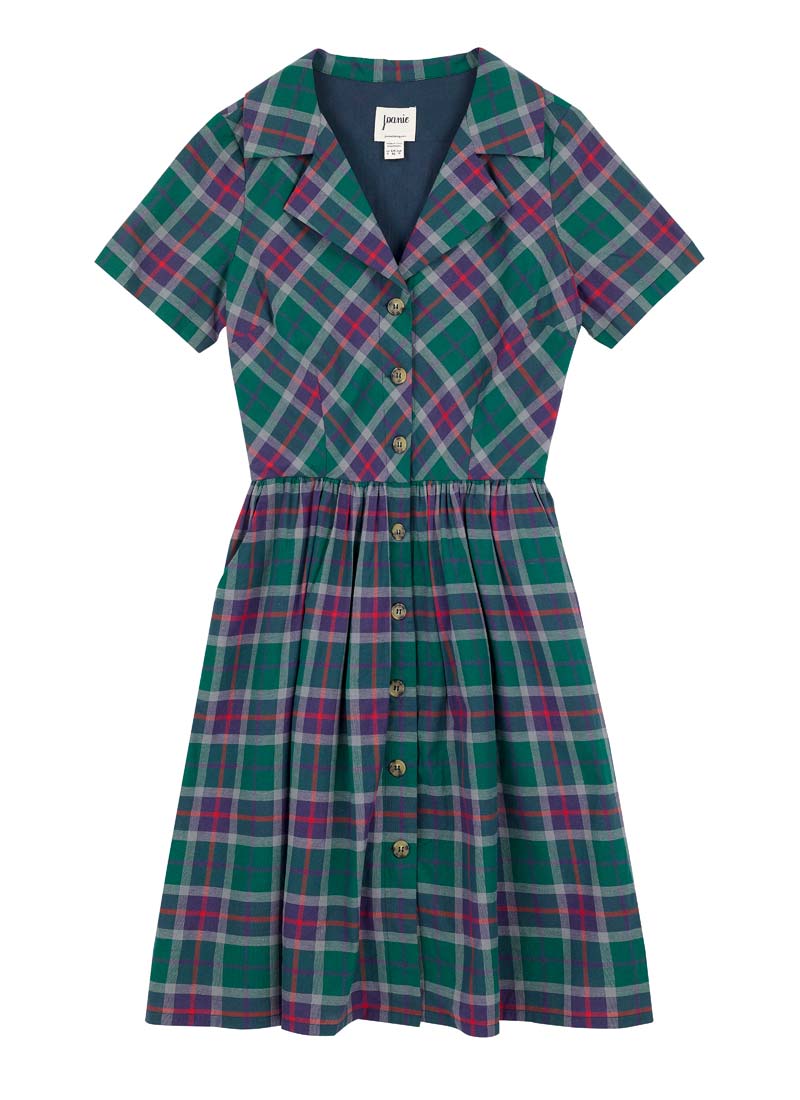 Pepita Check Print Shirt Dress - Green - Sustainable Organic Cotton