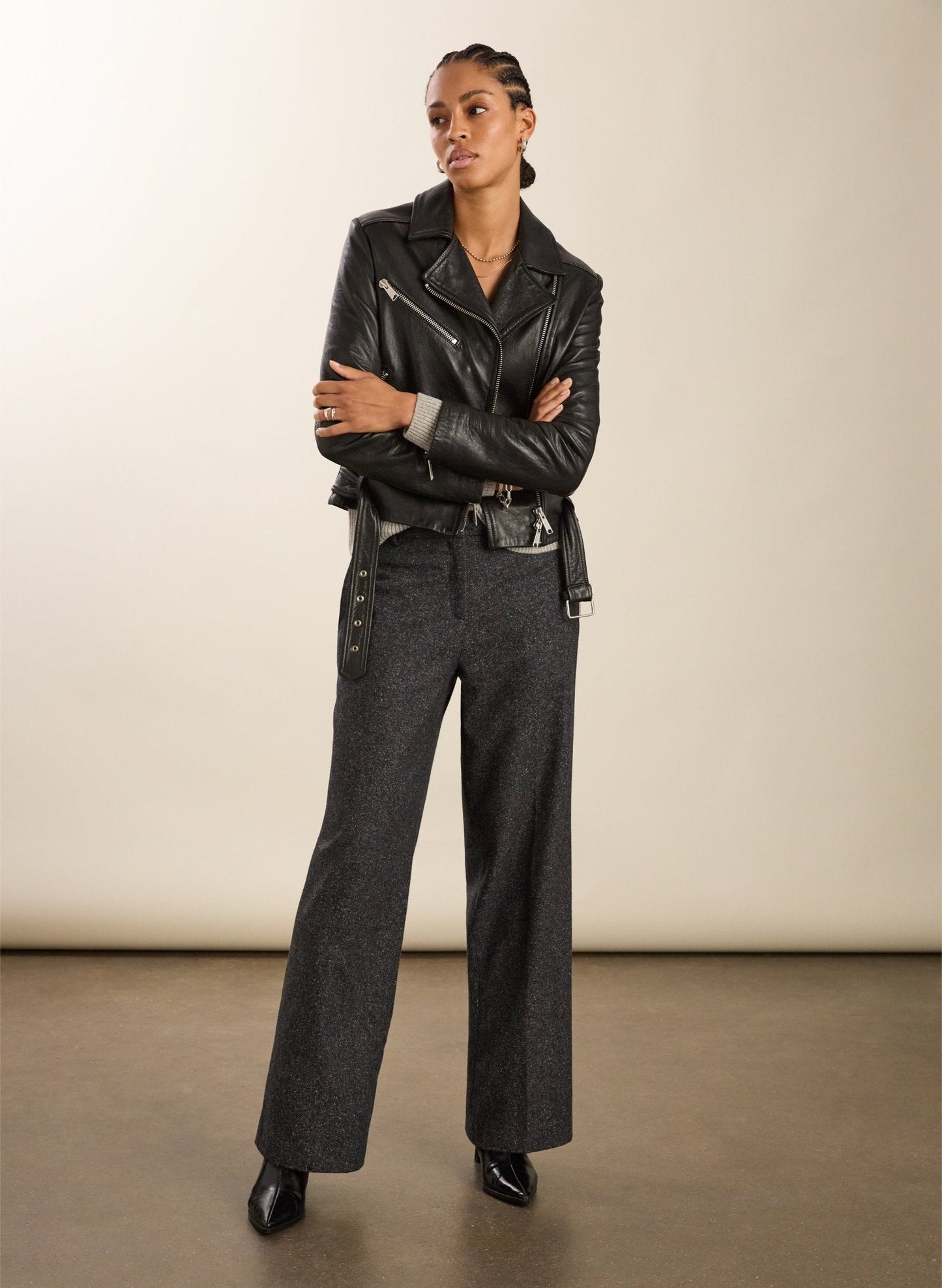 Gwynnie Wool Blend Wide Leg Trousers / Grey
