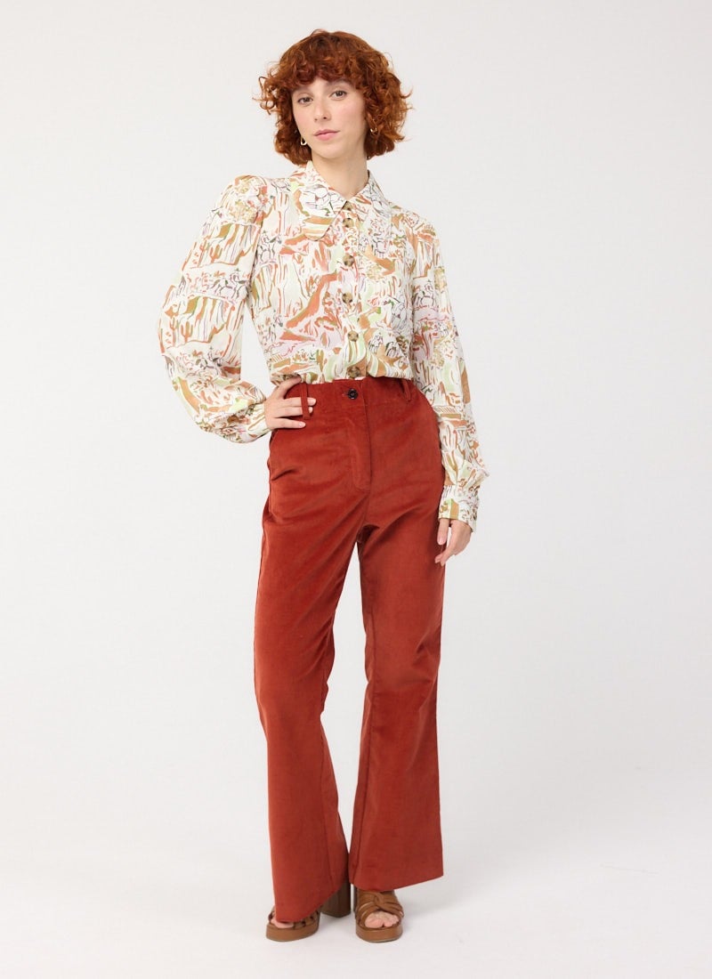 Richmond Corduroy Flared Trousers - Rust - Sustainable Organic Cotton (Orange)