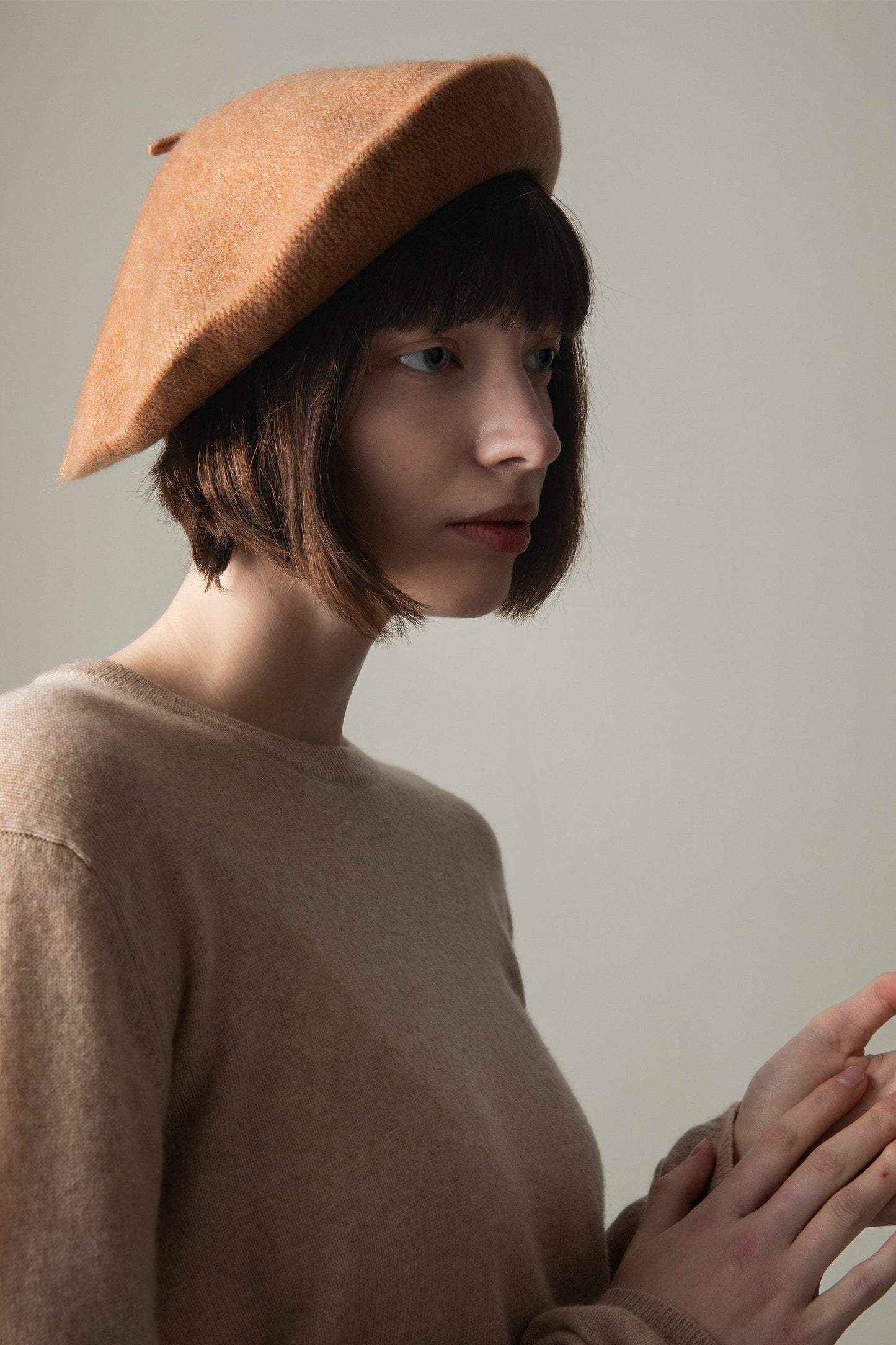 Caramel brown cashmere beret by Kiltane.