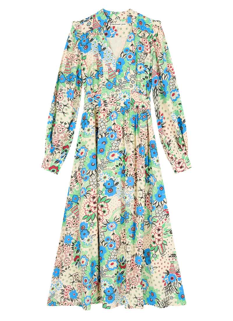 Celia Birtwell X Joanie - Pretty Woman Floral Print Bell Sleeve Maxi Dress (Cream)