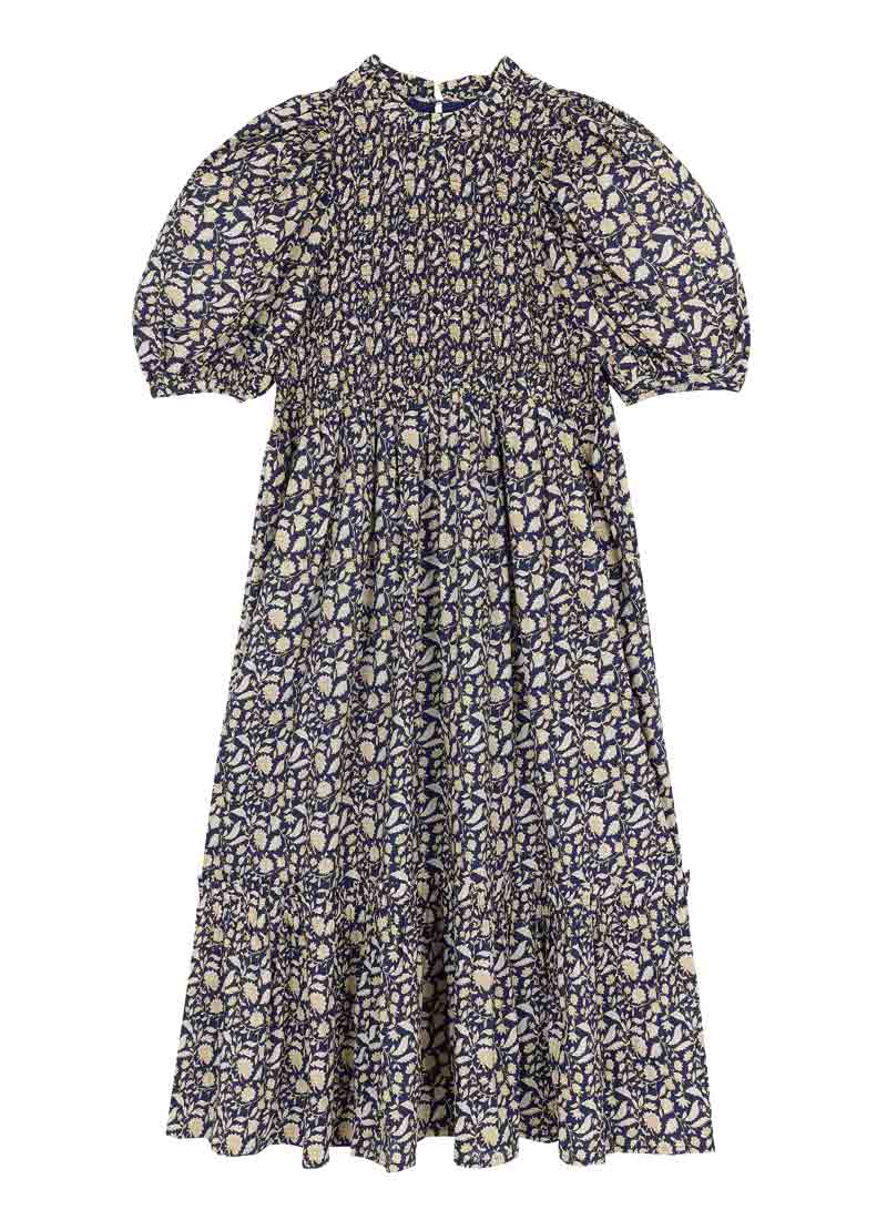 Priya Navy FloralPrint Puff Sleeve Midi Dress - Navy