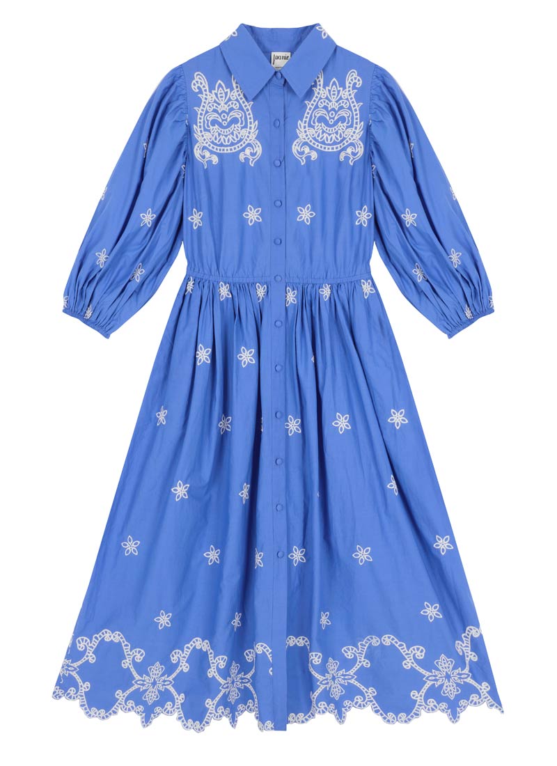 Rachida Embroidered Western Shirt Dress - Blue