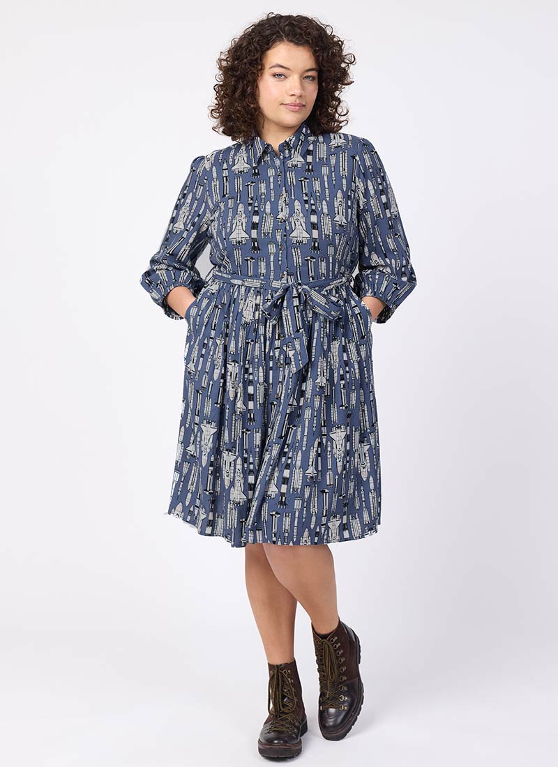 Andi Rocket Print Shirt Dress (Blue)