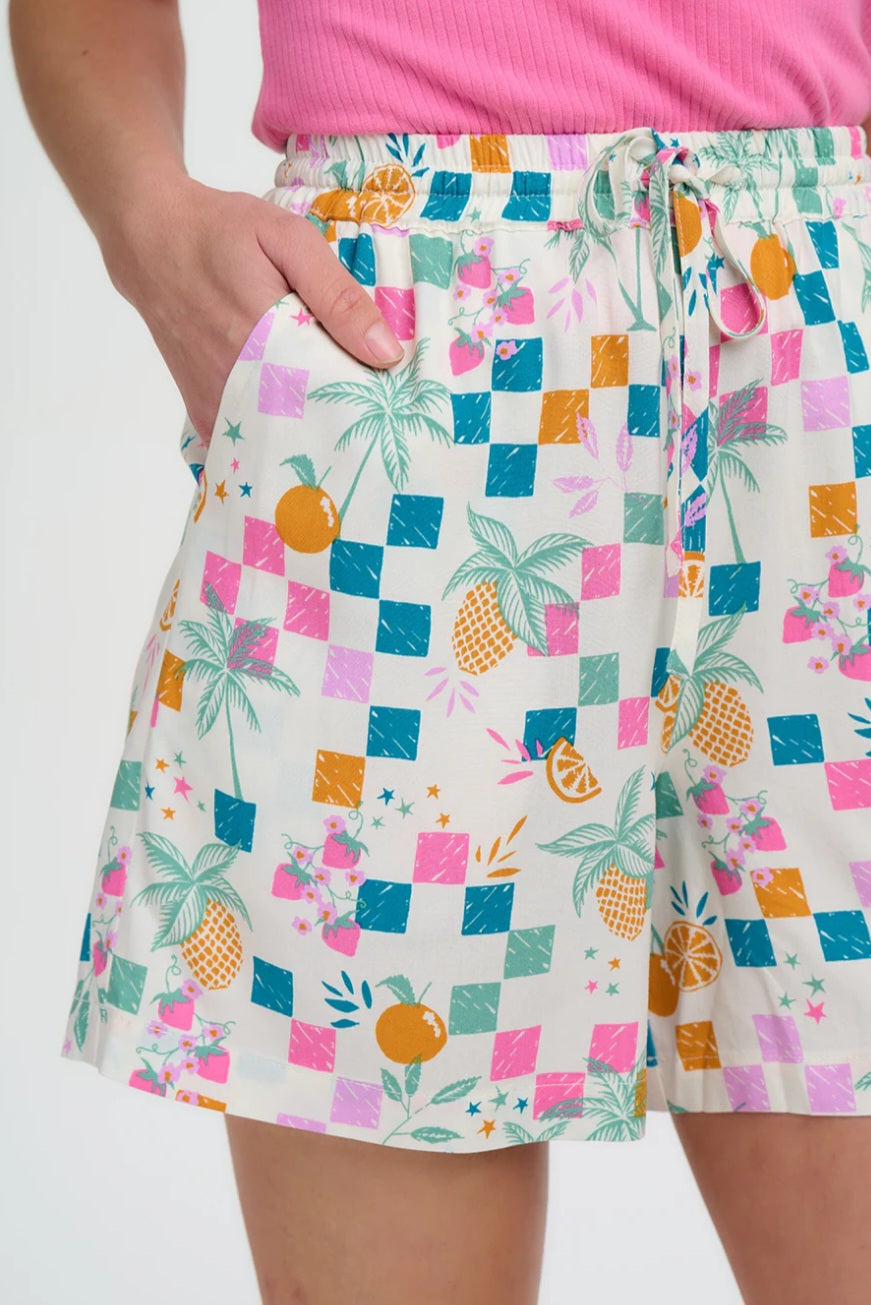 Patty Shorts - Off White, Fruit Checkerboard