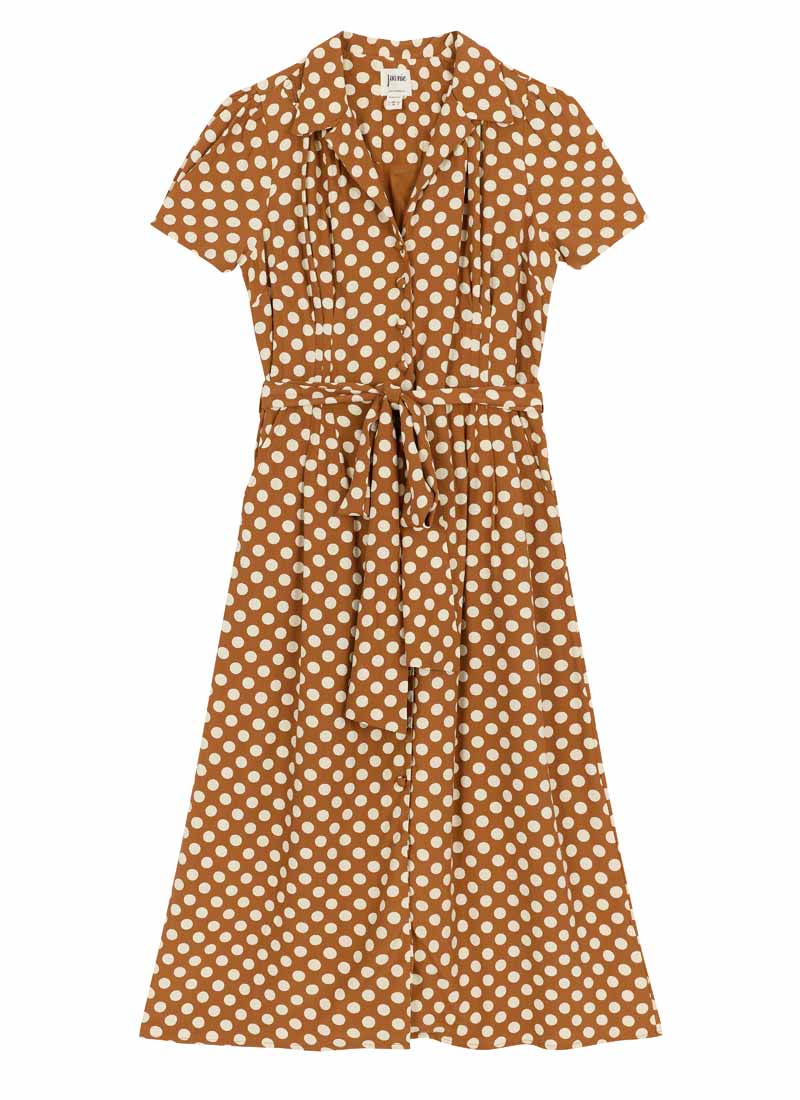 Roberta Polka Dot Print Midaxi Tea Dress (Brown)