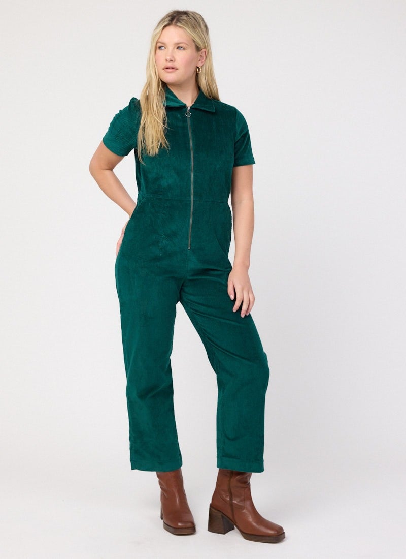 Robin Short Sleeve Corduroy Boilersuit - Green