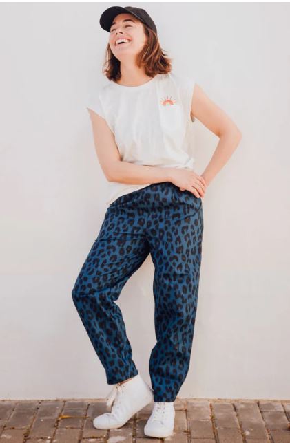 Romney Trousers - Petrol Navy, Ikat Leopard