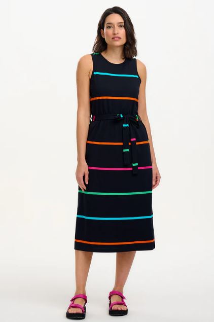 Rory Racer Jersey Midi Dress - Black, Spaced Eighties Stripe