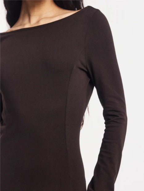 Roxie Scoop Back Maxi With Princess Seams in Bitter Chocolate