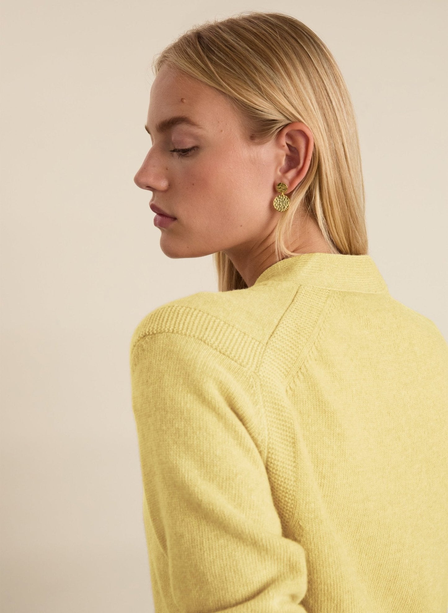 Ruth V-Neck Wool Blend Cardigan / Butter Yellow