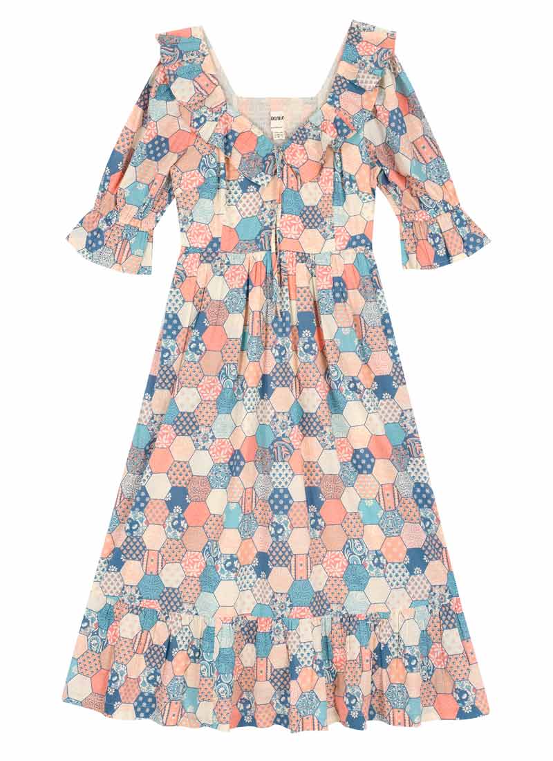 Serenity Patchwork Print Prairie Dress - Pink