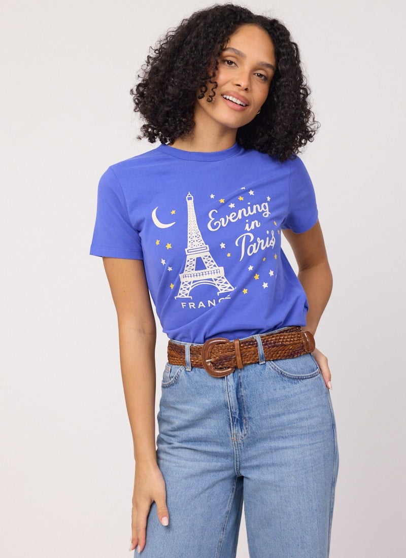 Sharmilla Evening In Paris Graphic Slogan Tee - Sustainable Organic Cotton (Blue)
