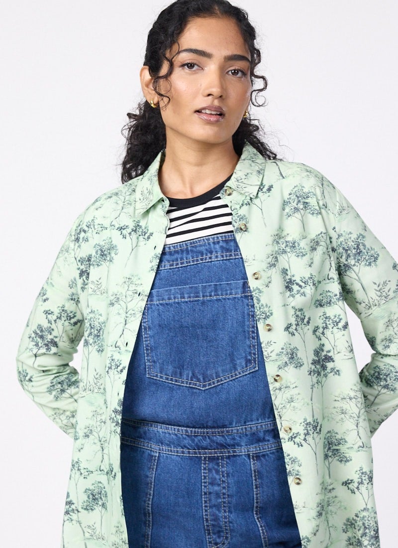 Sharon Tree Print Oversized Shirt (Green)