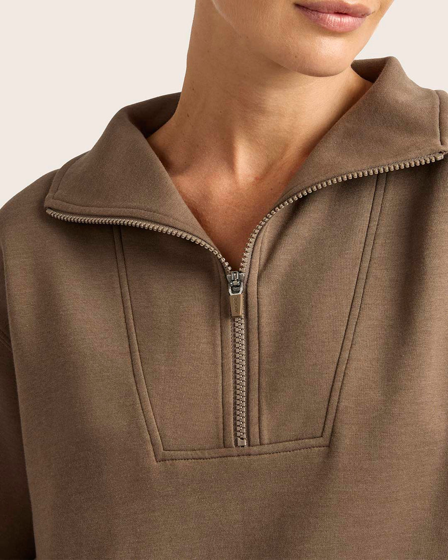 Women's Bamboo Quarter Zip Sweater - Oyster