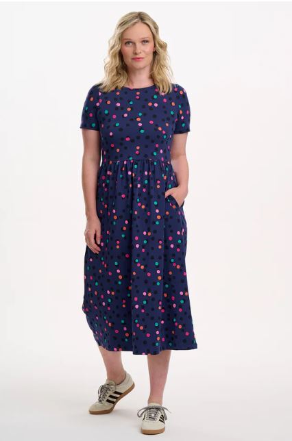Sofia Jersey Midi Dress - Blue, Dappled Rainbow Spot