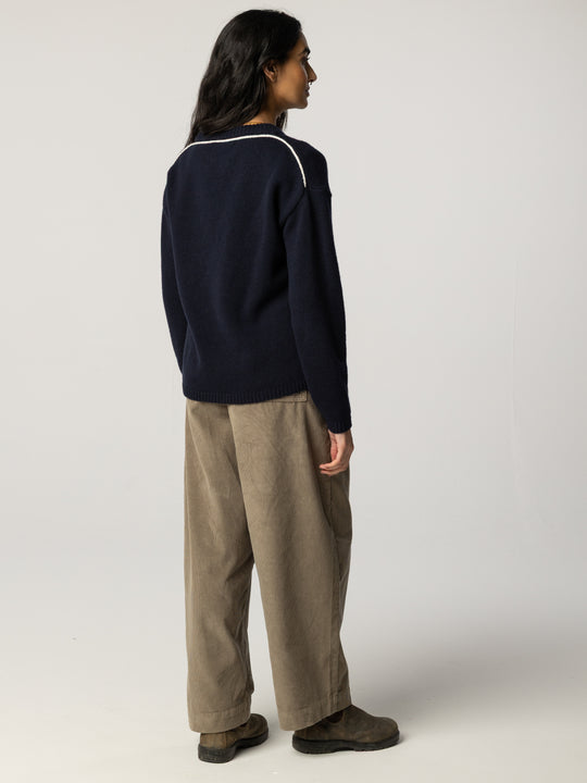 Women's Eva Contrast Stitch Jumper - Navy