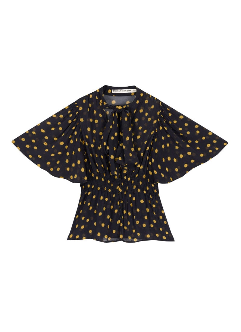 Celia BirtwelX Joanie - Sunfloral Sheer Angel Sleeve Pussy Bow Blouse (Black)