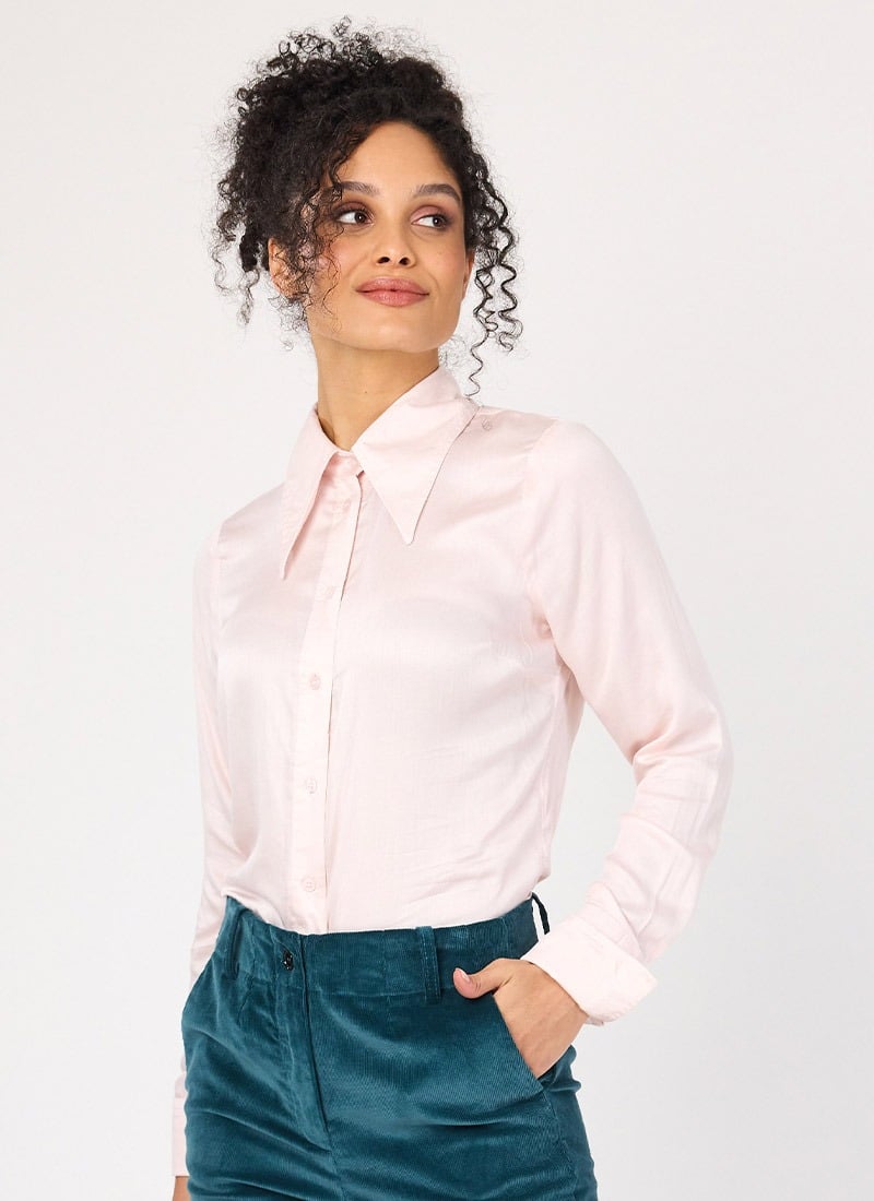 Velma Satin Dagger Collar Blouse - Pink